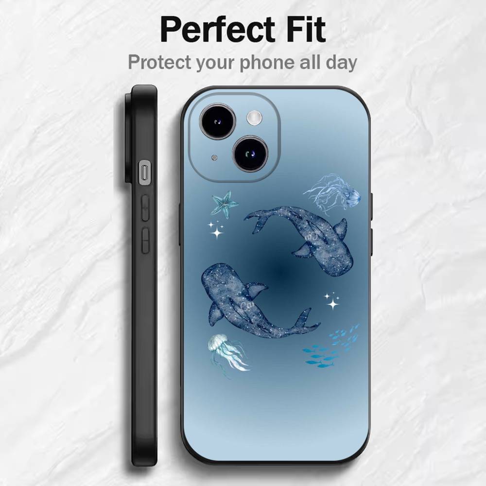 Ocean Shark Whale Design Phone Case For 17 16 15 14 13 12 11 Mini XS XR X 6S 6 Pro Max Plus Black Soft Cover