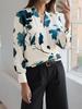 Elegant V-Neck Long-Sleeve Women's Shirt with Floral Print