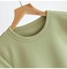 Women's Short-Sleeve Cotton Crop Top with Chest Pads, Round Neck, Summer Wear