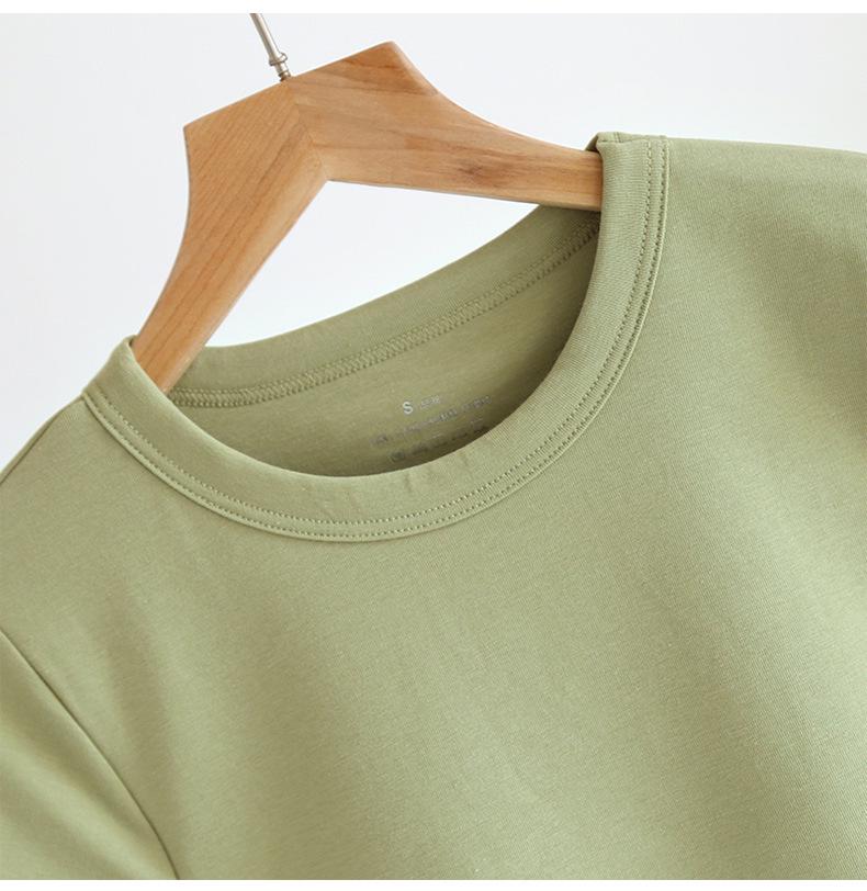 Women's Short-Sleeve Cotton Crop Top with Chest Pads, Round Neck, Summer Wear