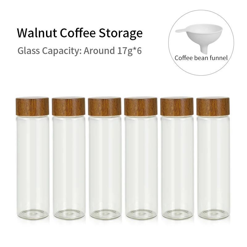 

Coffee Beans Storage Tube Single Dose Glass 17g 22g Walnut Based Container With Funnel Espresso Accessories Goods Barista Tools