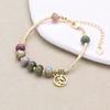 Women Constellation Zodiac Charm Strand Bracelet Natural Stone Indian Jasper Beads Gold Plated Fashion Jewelry Gifts