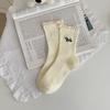 Female Autumn and Winter Simple Sweet Pure Cotton Pure Color Puppy Embroidery Ballet Wind Tube Socks