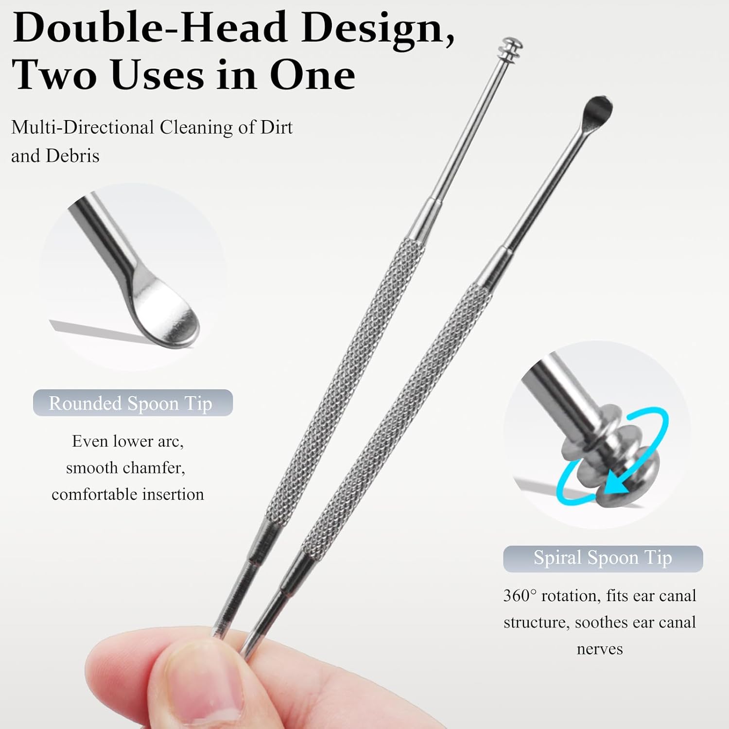 3PCS Stainless Steel Earwax Remover Spoon, Ear Pick Scraper Cleaner Tool