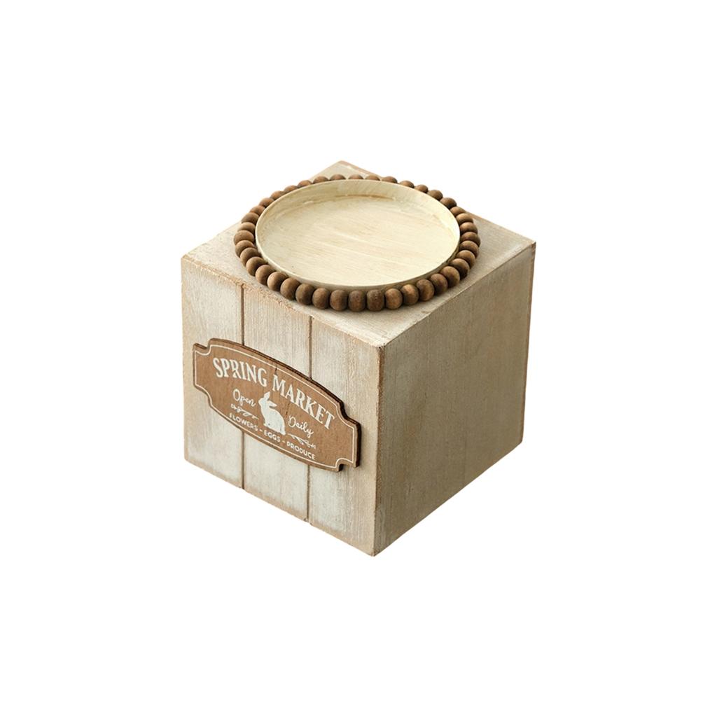 Rustic Wooden Square Candle Holder With  Design - Decorative Tabletop For Home, Wedding, Party, And Photo Props