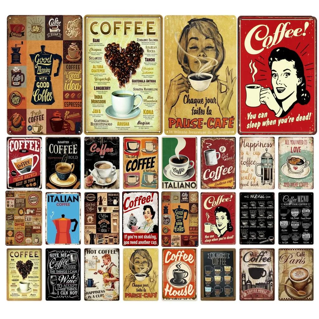 Vintage Coffee Bar Metal Tin Signs Decor Wall Art Sign Posters Wall Decoration Coffee Plaque Sign Cafe