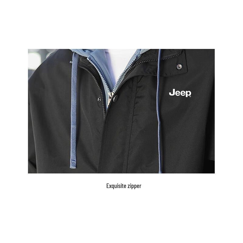 Jeep Men's Casual Fake Two-Piece Hooded Jacket