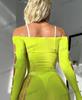 Vestido Danai Bodycon Sexy de Rede Tamanho Plus com Detalhe de Pérolas e Mangas Longas Off-Shoulder