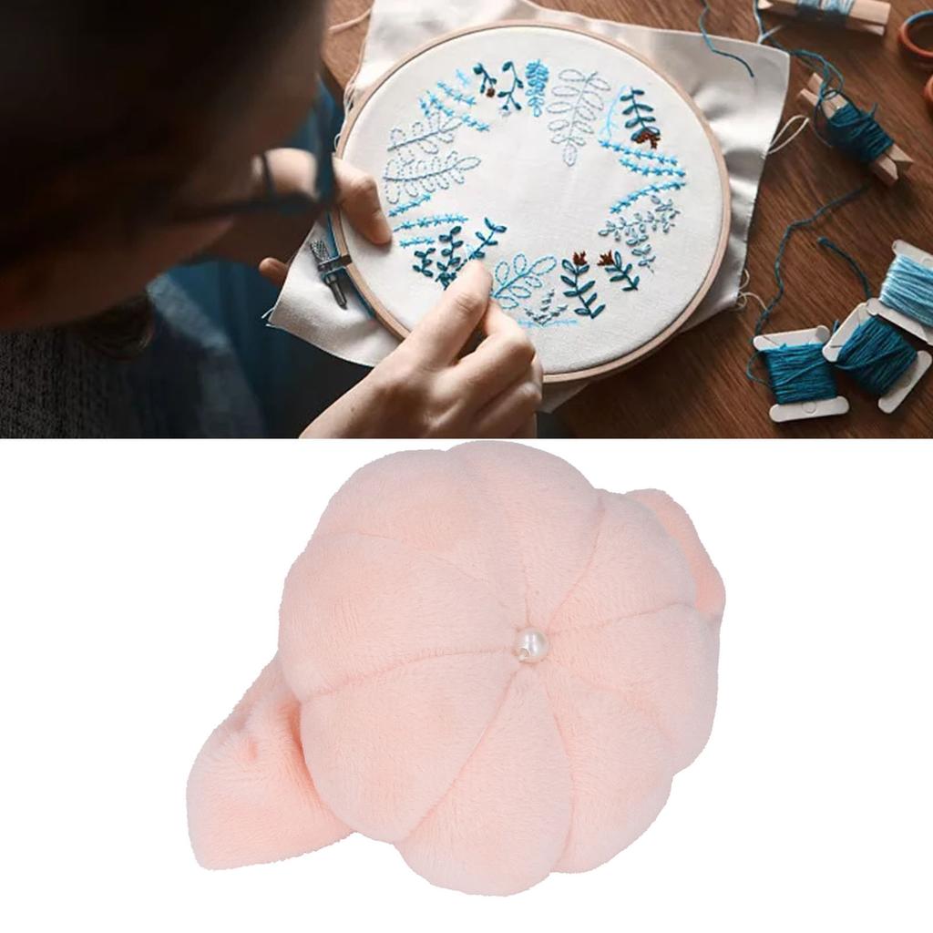 2 PCS Pin Cushion, Pumpkin Shape Wrist Strap Design Portable Cloth Material Practical Sewing Pincushions with Wrist Strap, for Needlework Beginners an