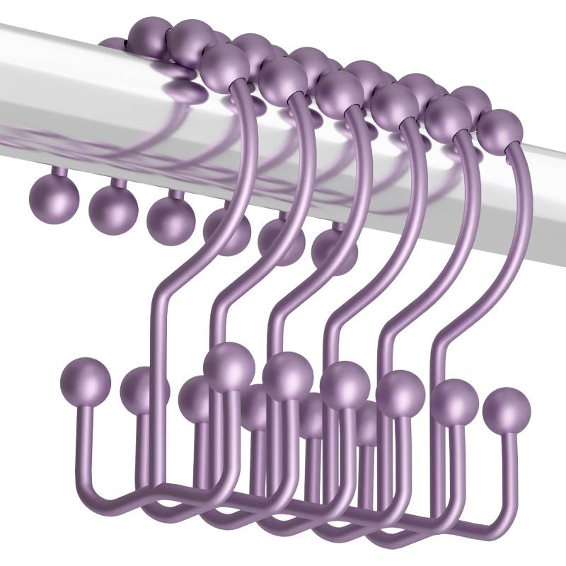 Shower Curtain Hooks Rings, Rust Resistant Metal Double Glide Shower Hooks Rings for Bathroom Shower Rods Curtains, Set of 12 Hooks