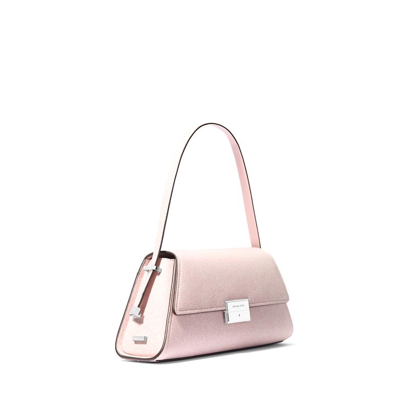 Michael Kors Ludlow Logo Flap Closure Sheepskin Shoulder Bag Women's Rose Pink