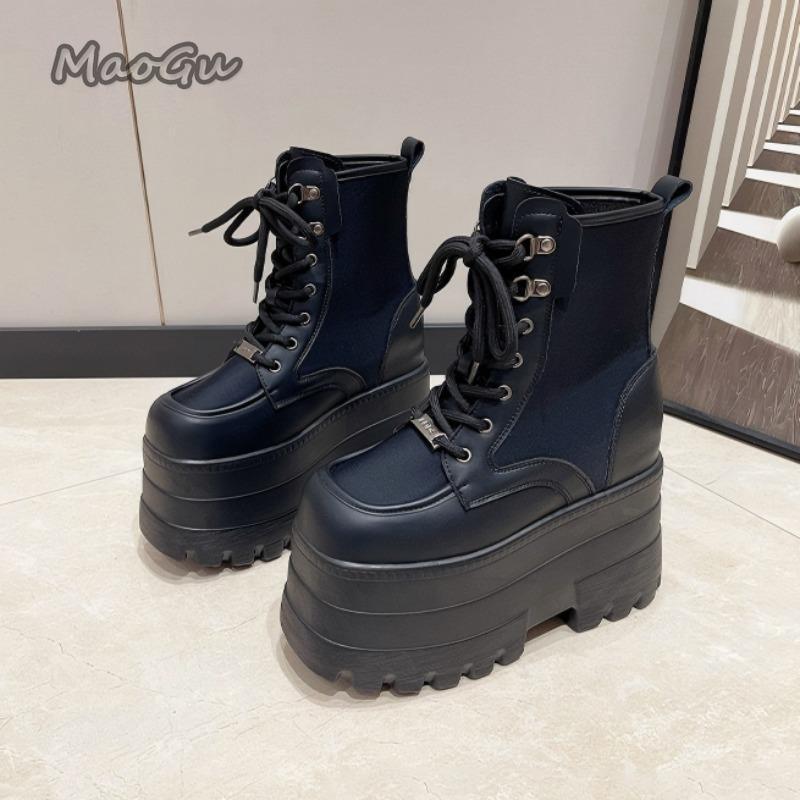 Módní dámské boty na super vysokém podpatku zvyšující výšku, silná podrážka, šněrovací tenisky, protiskluzové, prodyšné, Cos boty, Bottes Femmes