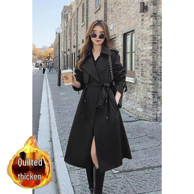 French Women's Drapey Mid-Length Trench Coat - Spring/Autumn, Waist-Cinching, Fashionable.