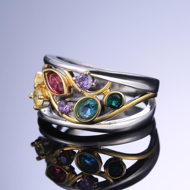 Irregular Colorful Crystal Rings for Women Hollow Out Design Inlaid Zirconia Fashion Party Jewelry Finger Accessories