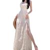Sanya niche romantic ruffle edge embroidered dress French holiday style backless split fairy long dress