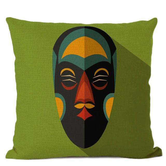 African Ethnic Tribe Totem Linen Cushion Cover Symbol Colorful Mask Printed Gallery Art Decor Pillow Case Fundas De Cojin