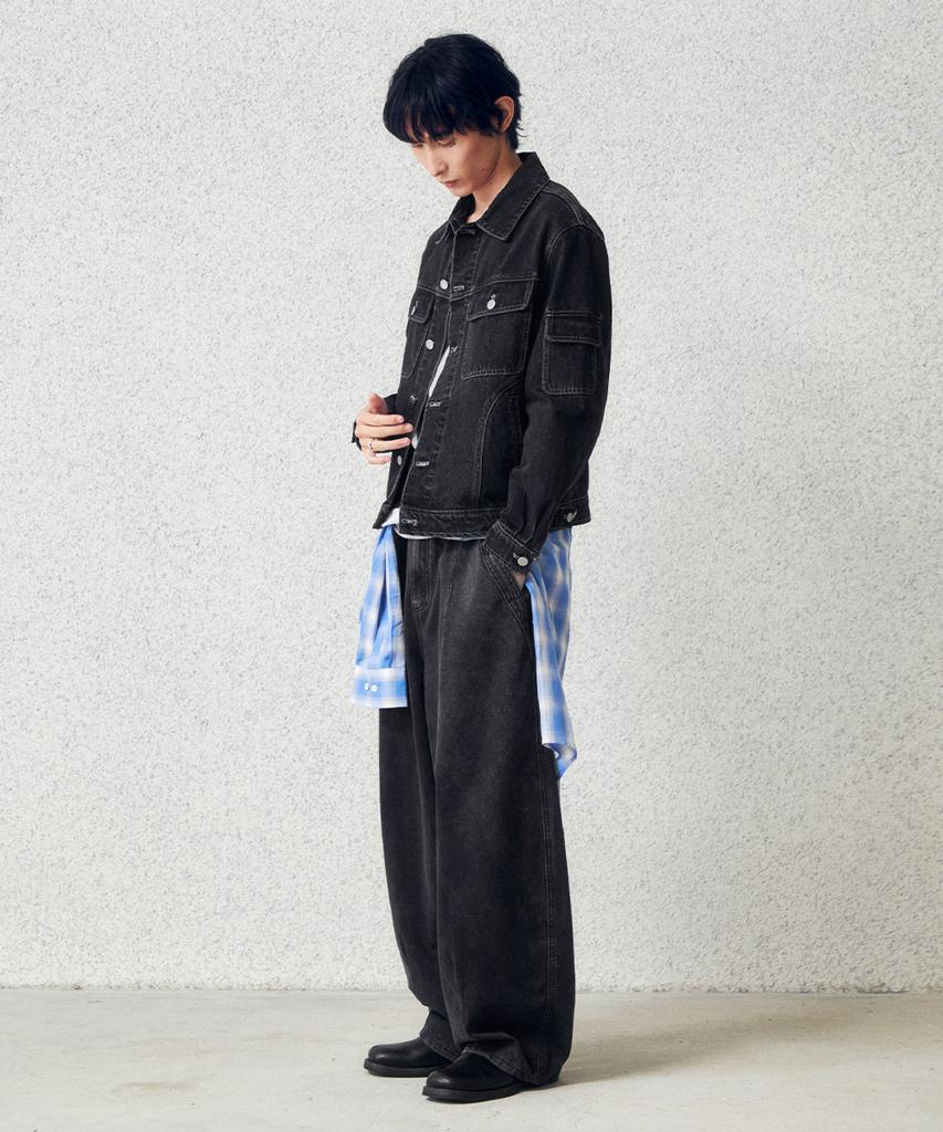 Intempomood Over-Shoulder Washed Denim Jacket_Black
