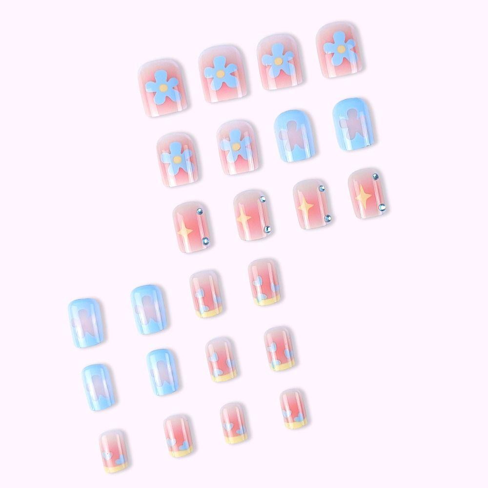 

Съемный пресс на ногтях с полным покрытием Носимая квадратная головка Французские накладные ногти средней длины