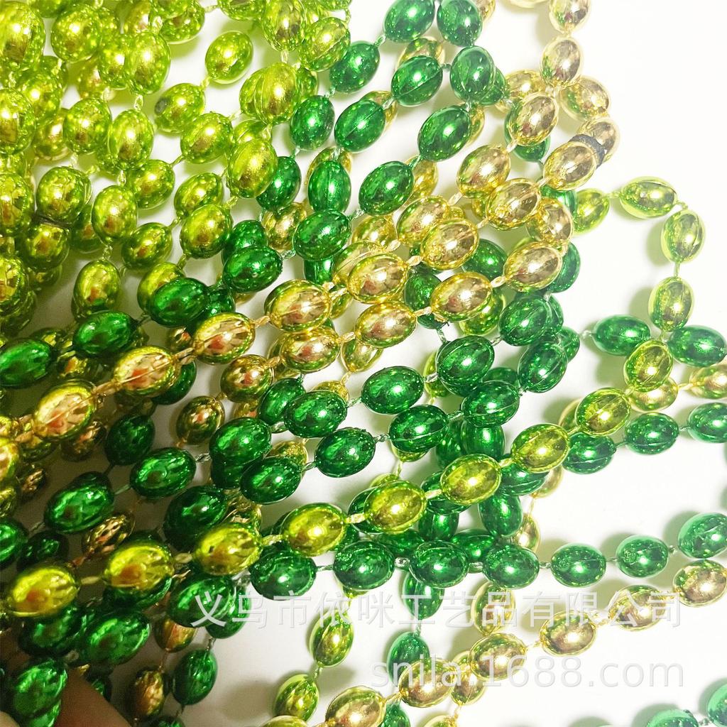 St. Patrick's Day Necklace Irish Clover Bead Chain Festival Party Jewelry Women's Lucky Green Pendant