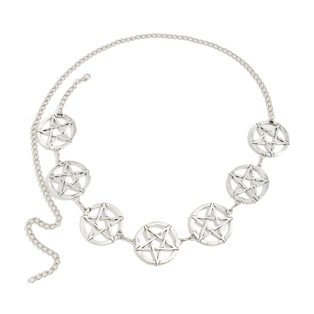 Fashion Metal Round Hollow Pentagram Waist Chain Female, Hip Hop Personality Geometric Splicing Body Chain