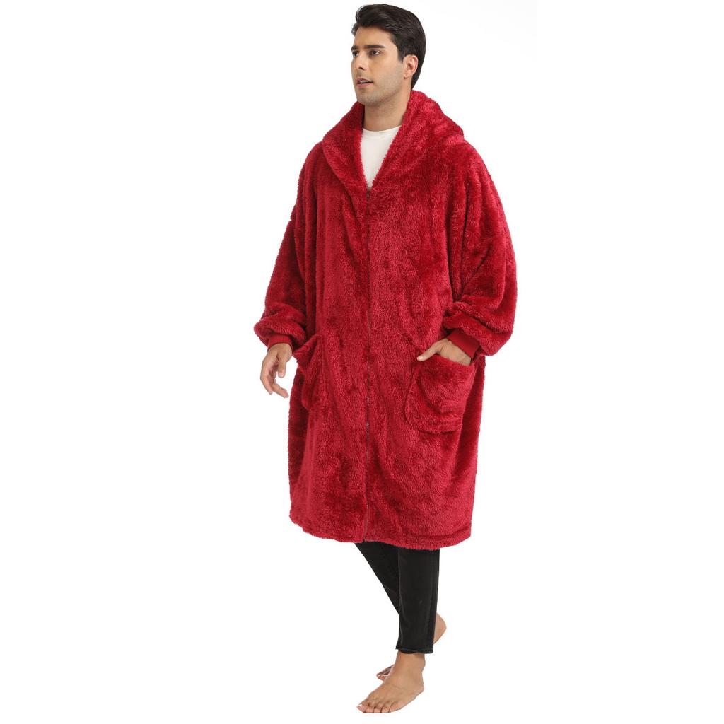 Wearable Blanket Hoodie Jackets for Men Full Zipper Oversized Hooded Blankets Coat Cozy Warm Fleece Blanket with Sleeves Men's Winter House Robes