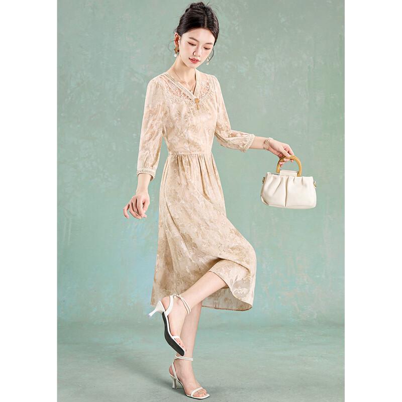 Summer Lace Sequin Beaded V-Neck A-Line Midi Dress