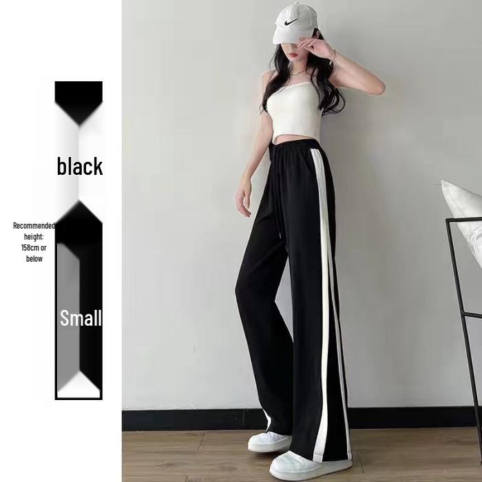 

Жіночі штани з крижаного шовку чорного кольору з широкими штанинами, повсякденні спортивні штани з високою посадкою, літня колекція 2025 S