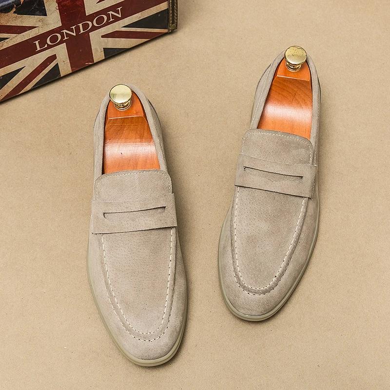 Spring Classic Cow Suede Simple Men's Loafers Soft Soles Comfortable Outdoor Casual Shoes British Style Formal Business Moccasin
