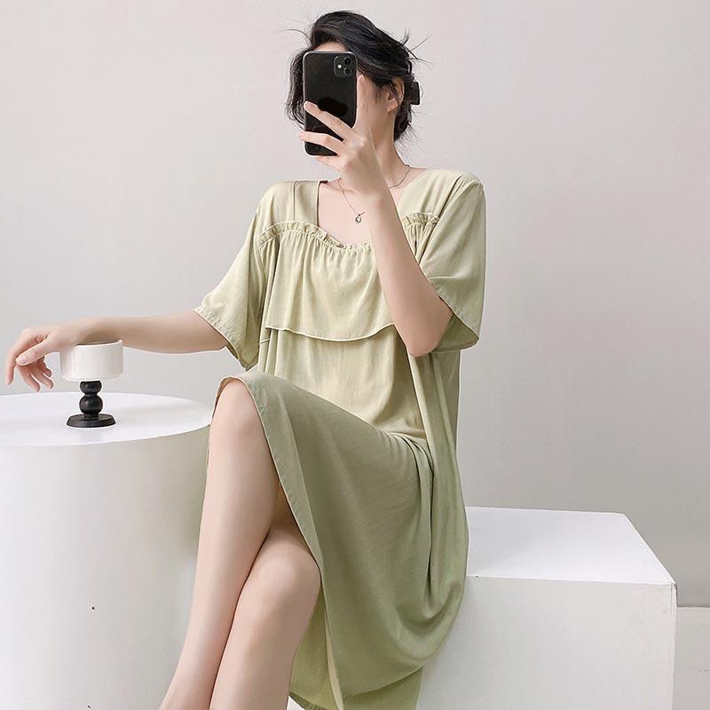 Sexy Nachtwäsche Damen Spitze Viskose Nachtkleid Kurzarm Cartoon Nachthemden Mädchen Nachthemd Einheitsgröße Nachthemd Mädchen Nachtwäsche