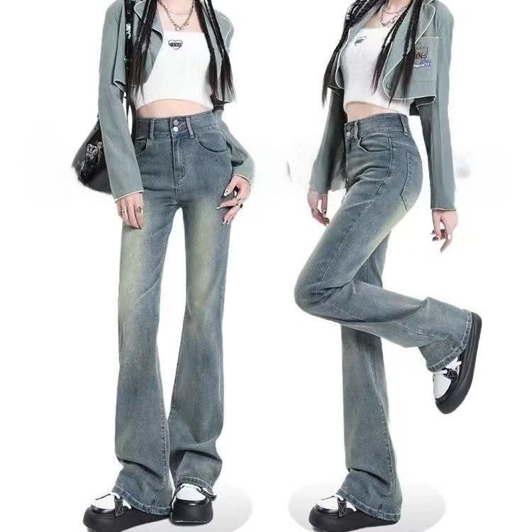 Dámské světle modré džíny s vysokým pasem a širokými nohavicemi na jaro a léto