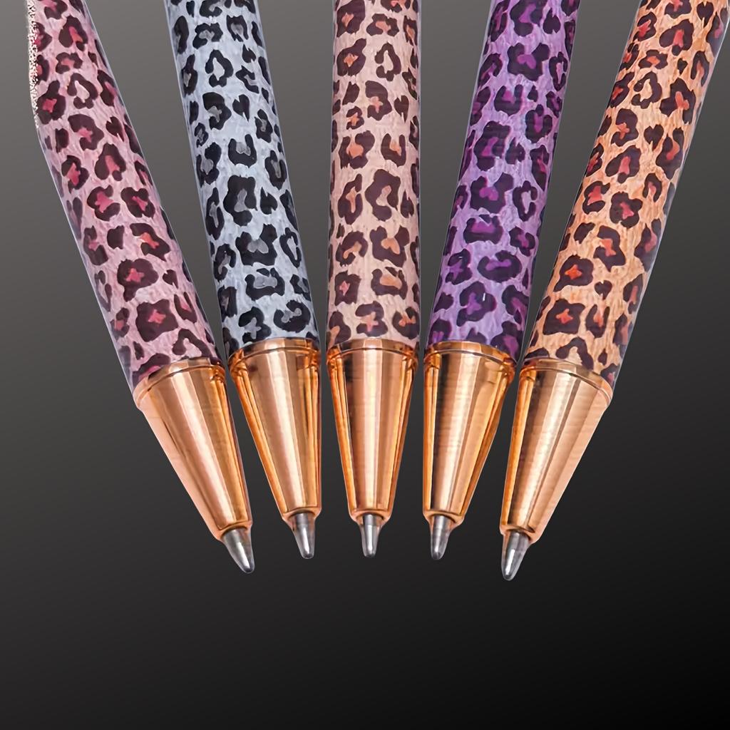 3pcs Trendy Leopard Pattern Pens - Press-on Mechanism with Vibrant Flower Film,Cute Pens Bulk, School Supplies, Creative Writing