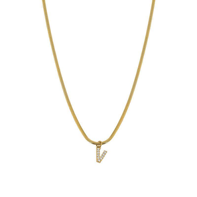 Neckontheline Diamond Letter Necklace European and American Ins Style Simple and Versatile Short Necklace Fine Snake Bones Chain
