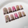 ElegantStyle Press-On Nails Short Duckbill Shape French Tip With Floral Cross Relief Design Ice-Transparent Acrylic Tips