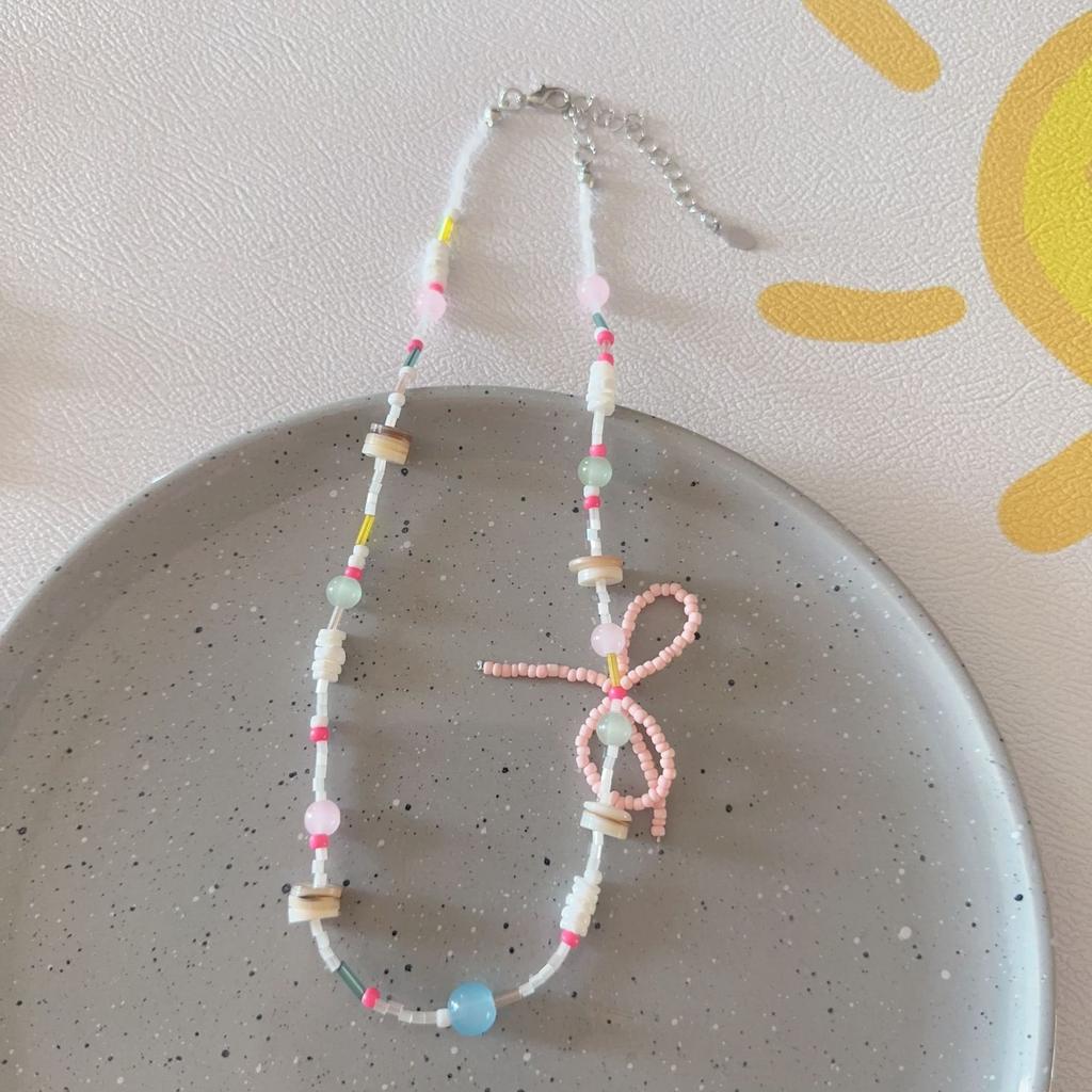 Summer Fashion Dopamine Candy Color Flowers Bow Tie Heart Star Pendant String Beads Necklace for Women Cute Collar Chain Jewelry