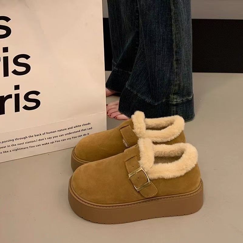 Height-increasing Warm Snow Boots Women's Winter New Velvet Thickened Birkenstocks One-pedal Cotton Shoes Bread Shoes