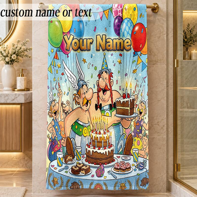 Beach TowelAsterix & Obelix Custom Name Text Personalized Soft Towel for Beach Pool Indoor Home Decor Gift