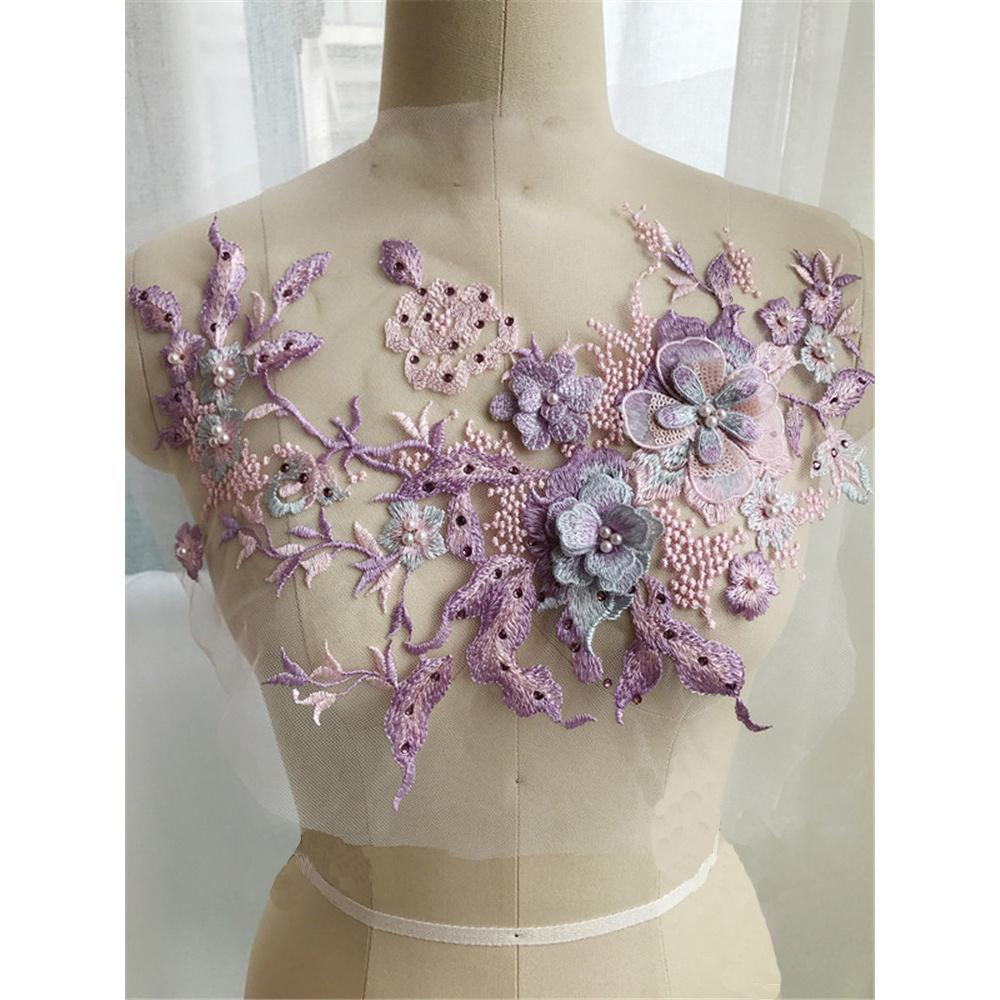 1 st, Färgglada Tredimensionella Nagelpärlor Hot Drill Broderi Spetsapplikation Klänning DIY Klädtillbehör