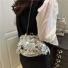 Elegant Sequined Evening Clutch Bag for Women Solid Color Chain Crossbody Shoulder Bag Fashion Shell Handbag Purse