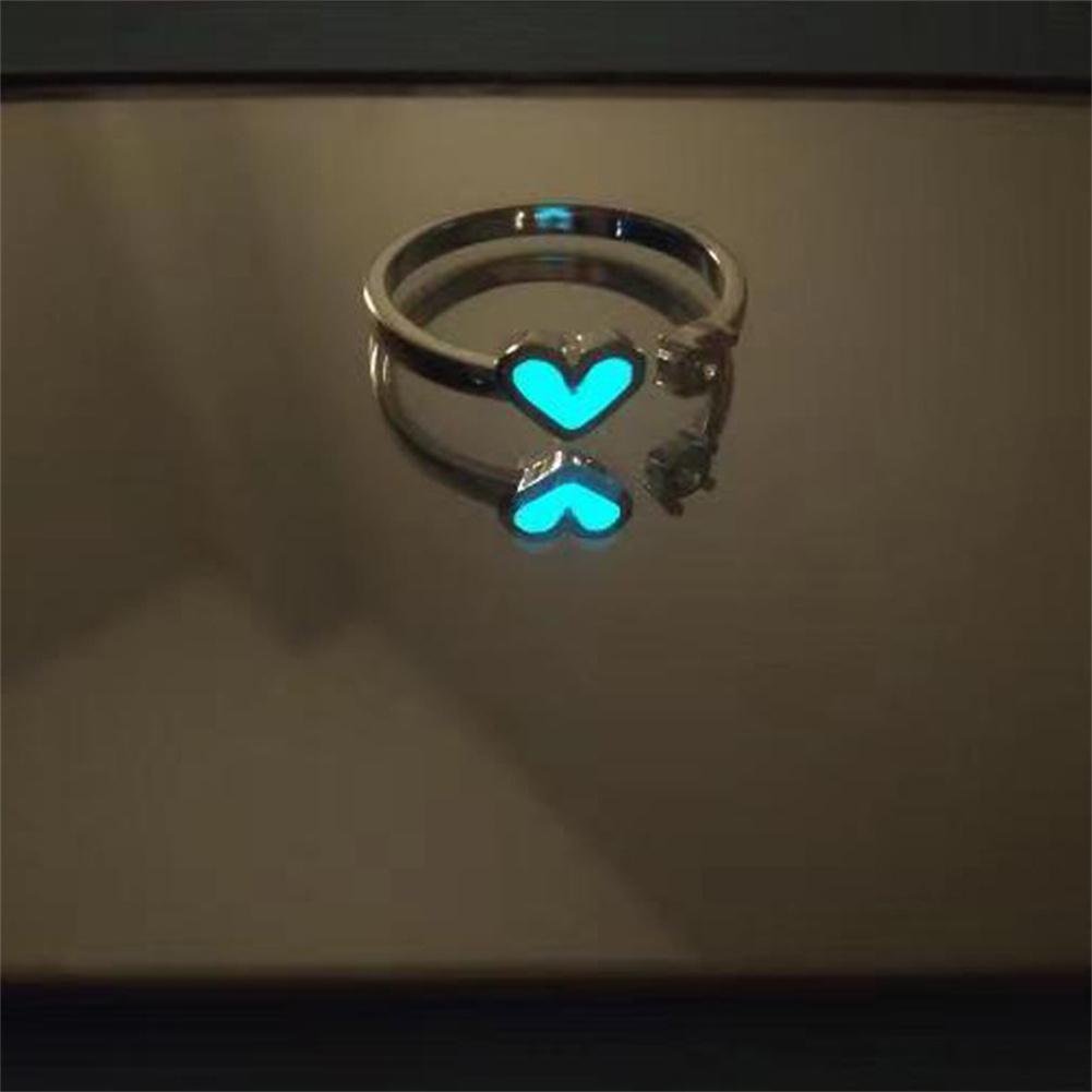 Fashion Luminous Heart Shape Ring For Women Girl Retro Blue