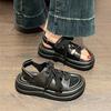 Fashion Thick Bottom Sports Sandals Women Summer Shoes Hollow Breathable Strappy Roman Shoes Beige Black Flat Leisure Soft Sole Sandales