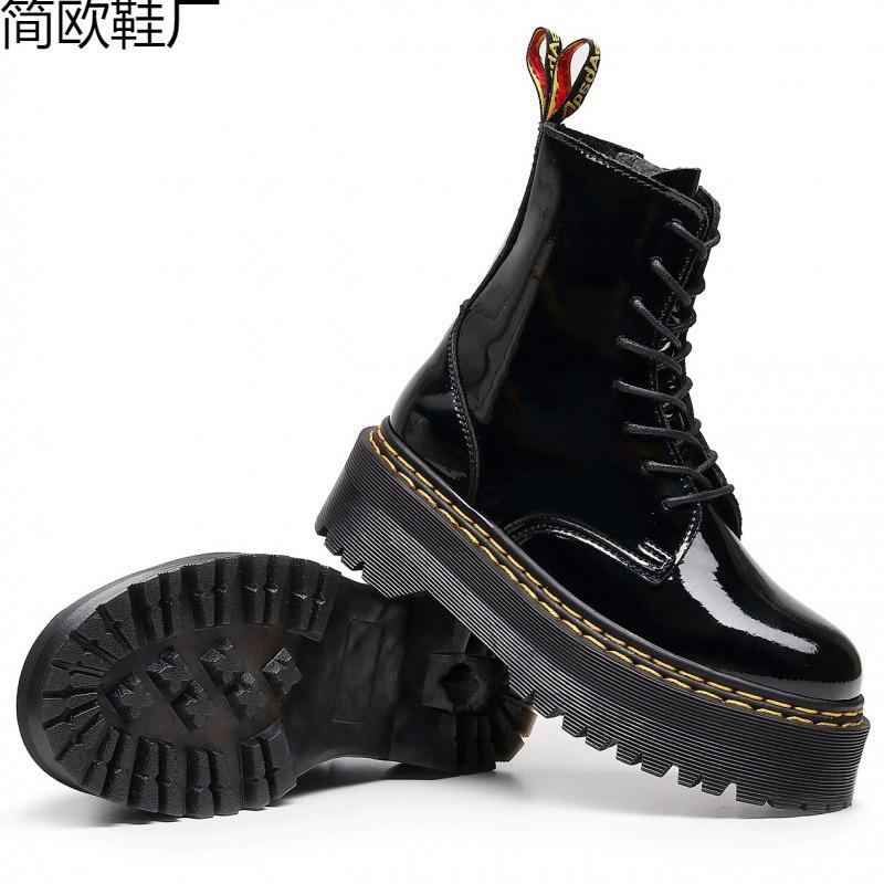 Laser thick-bottomed hole locomotive boots, side zipper British women's short boots, muffin bottom