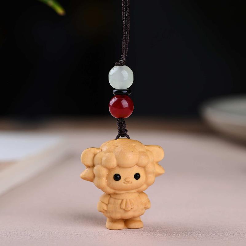 Cute Sheep Goat Shape Charm Diy Making Accessories Jewelry Findings Keychain Components Wood Car Keyring Sandalwood Keychains