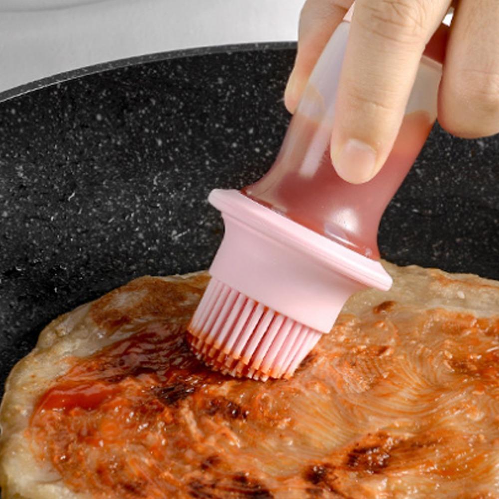 Pink Oil Brush Bottle Silicone+Plastic Lid Clear Transparent Squeeze Silicone Oil Brush  Cooking
