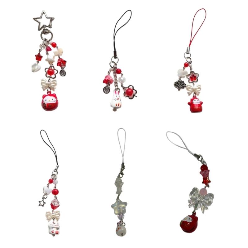 Fashionable Phone Charm Bag Pendant Decoration Keyring Lucky Cat Keychain and Phone Accessory for Good Fortune