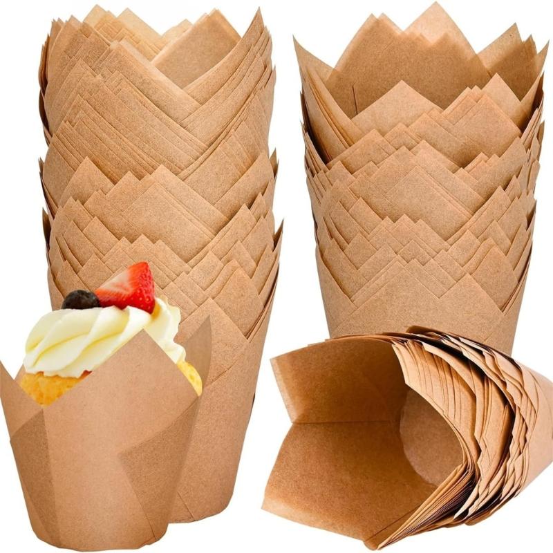 120pcs Cupcakes Liners Tulips Bakings Cups Muffins Cup Simple and Elegant Cake Wrapping Paper Kitchen Bakings Supplies