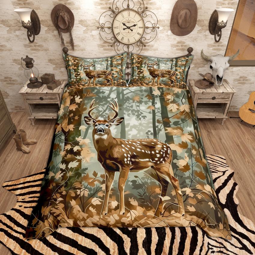 

Homewish Rustic Farmhouse Duvet Cover Set, Bear Moose Deer Bedding Set, Retro Lodge Cabin Quilt Cover Set DE XS 100x135cm 2pcs&set