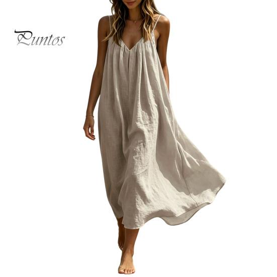 Soft Fabric Dress Women's Spaghetti Strap Beach Sundress, Summer Sleeveless V Comfortable Neck Cami Dress, Loose Flowy Vacation Long Versatile Holiday
