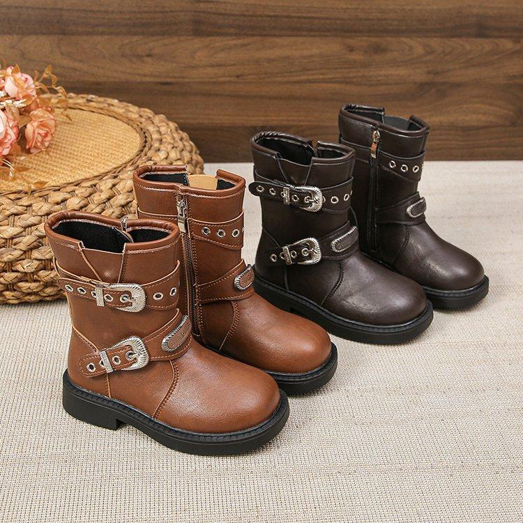 

Maillard Retro Niche Internet Celebrity Classmate Girl Boots Spring And Autumn Children Martin Boots Little Girl Medium Boots 26 коричневый