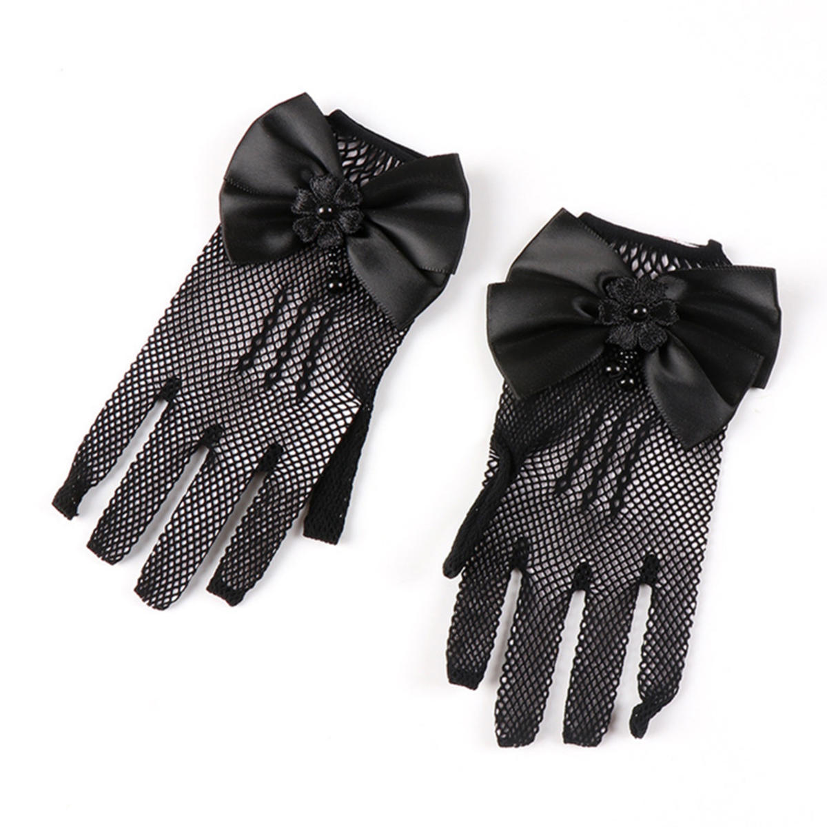 

Детские праздничные кружевные перчатки-сетки с жемчугом, перчатки для причастия, перчатки для вечеринки девочки-цветочницы, детские перчатки, сетчатые перчатки с бантом высокой эластичности one size чёрный