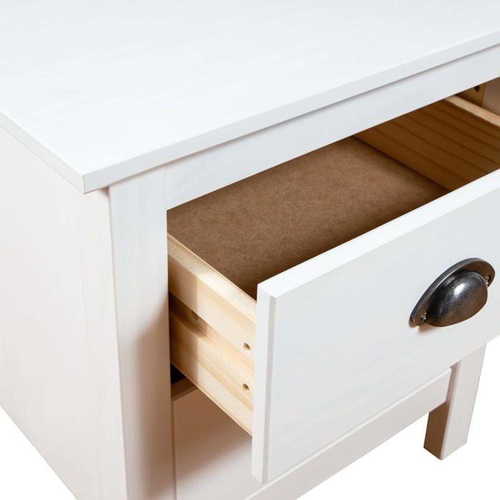 Table de chevet - Hill - Bois de pin massif - 2 tiroirs - Blanc - 46x35x49,5 cm